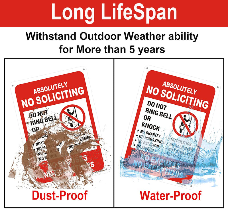 [Australia - AusPower] - 2 Pack Absolutely No Soliciting Yard Sign for House -10" x 7" No Excuses No Exceptions Do Not Ring Bell No Knock Metal Sign for Front Door，UV Protectd Rust & Fade Resistant 10" x 7" 