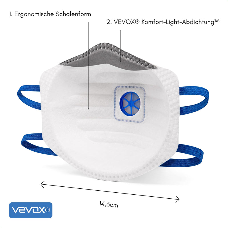 [Australia - AusPower] - VEVOX® FFP2 Mask with Valve - Set of 5, 10 or 20 - Dust Mask - Respirator Mask - Dust Mask - Fine Dust Mask - Respirator Protection e.g. Against Fine Dust, Abrasive Dust or Building Dust 5 stück (1er Pack) 