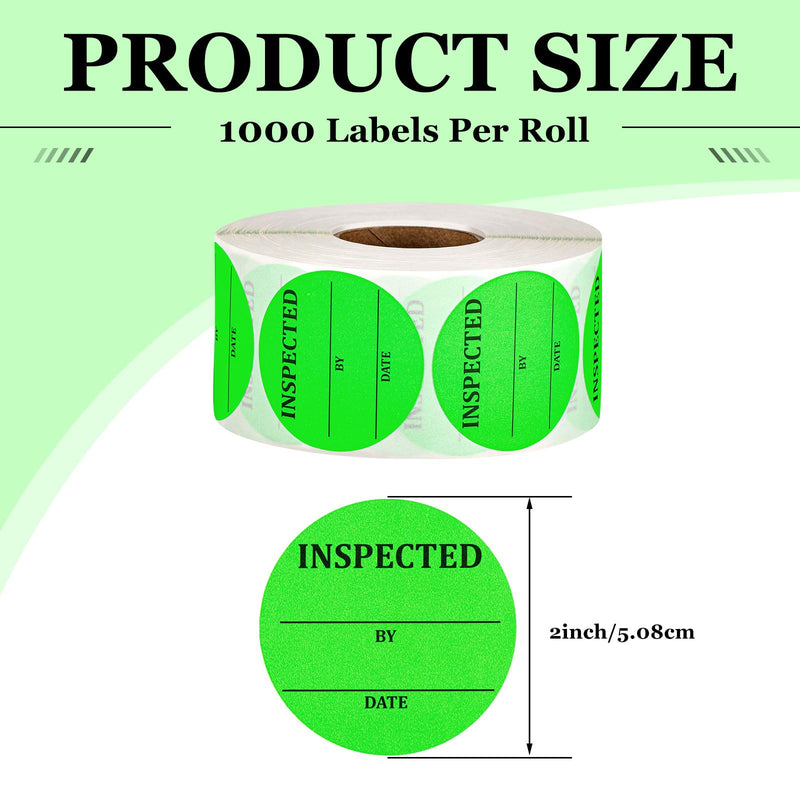 Gueevin 1000 Pcs 2 Inch Quality Control Inventory Labels Writeable QC Inventory Approval Stickers Fluorescent Green Permanent Adhesive Stickers for Shipping Warehouse Organization (Inspected by) Inspected by