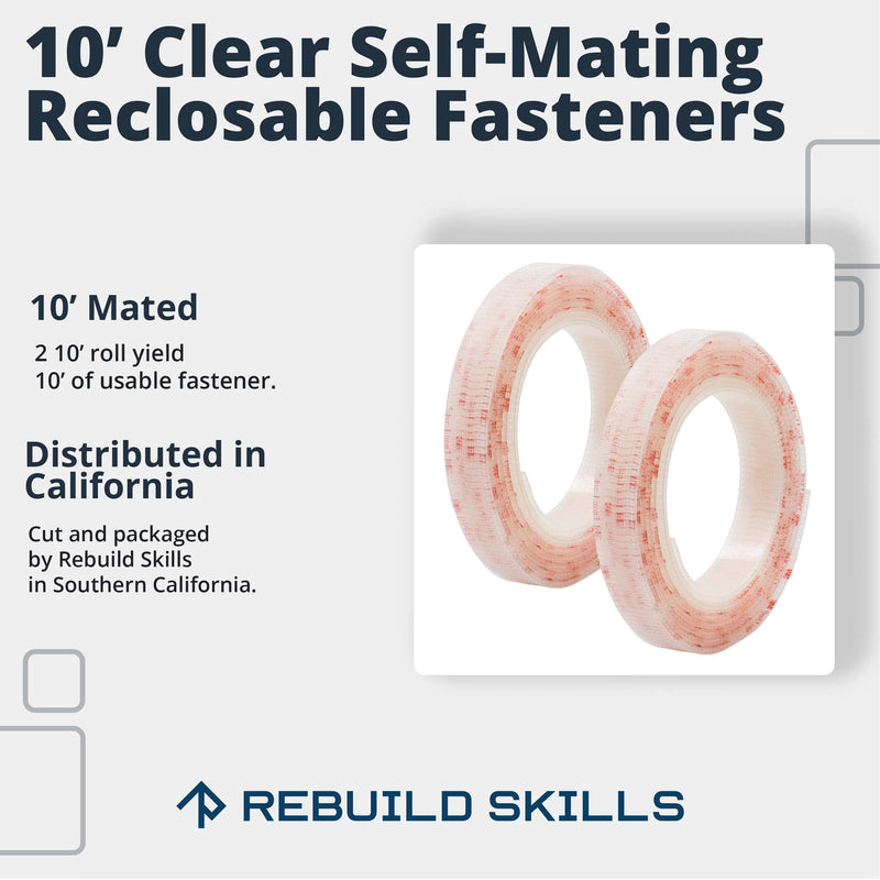 [Australia - AusPower] - Industrial Strength 1" x10ft 2Pk Clear Scotch Self Mating Reclosable Fasteners, Stick-On Adhesive, No Tools Needed, Home Decor, Classroom, Office,Cars, Indoor-Outdoor Waterproof Compatible with SJ3560 10FT X 2 PACK 