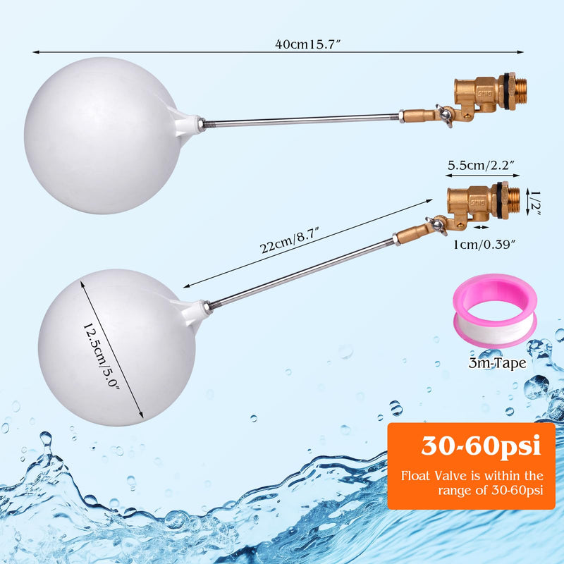 [Australia - AusPower] - Float Valve 1/2 inch Brass Float Ball Valve Adjustable Arm for Livestock Water Trough Stock Tank Auto Fill for Automatic Waterer Aquarium Fountain Pool Pond Water Level Control 