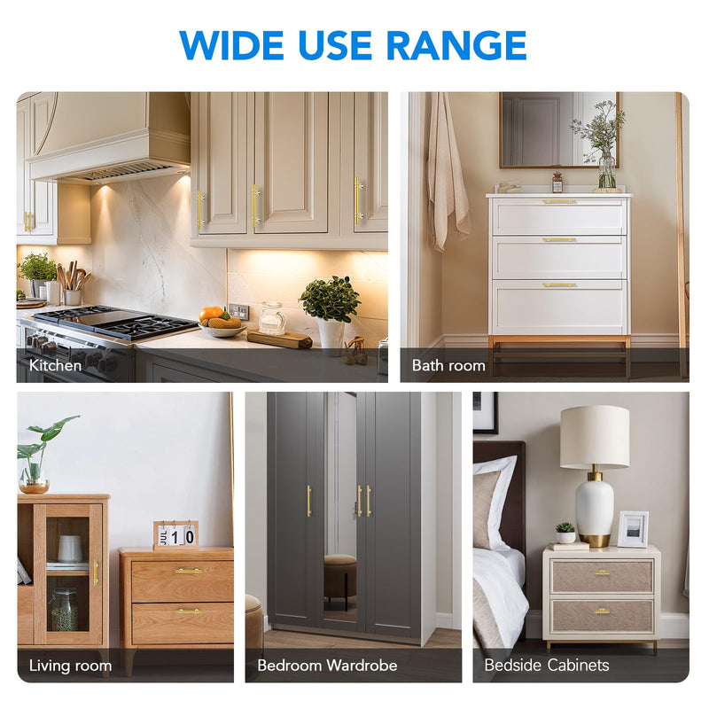 HOME EDIT Brushed Brass Cabinet Knobs Handles, Single Hole Modern T-Bar Drawer Pulls, Decorative Hardware for Cabinets, Dressers, and Drawers, 15 Pack