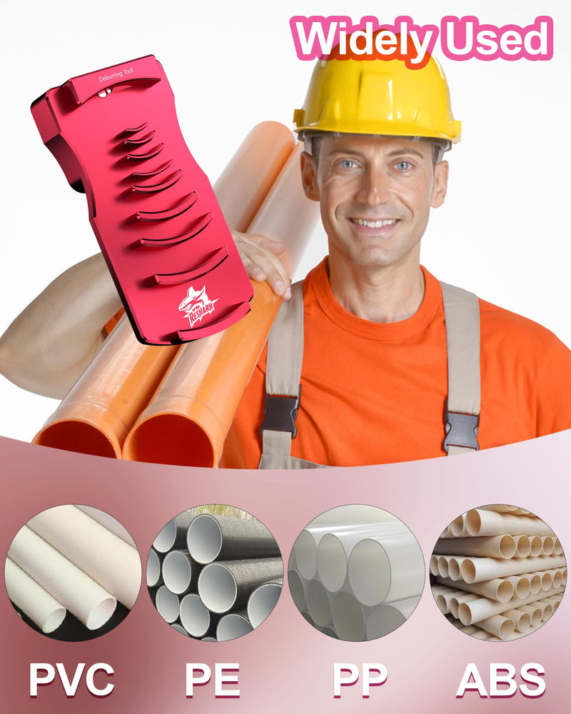 [Australia - AusPower] - 9-in-1 PVC Pipe Deburring Tool, Adjustable Chamfers PVC Chamfer Tool for 9 Sizes: 0.5 Inch to 4 Inch Plastic Pipes, Professional Effective PVC Pipe Reamer for SCH40 PVC, CPVC Pipes Red 