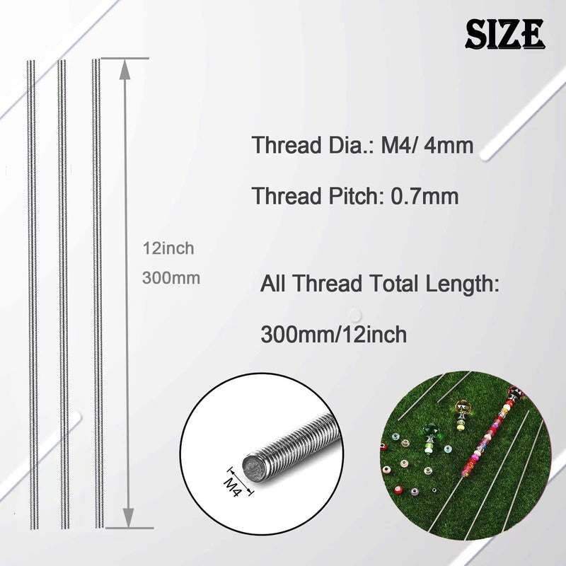 [Australia - AusPower] - 24pcs 8/32 Inch 4mm Threaded Rods with Hex Nuts M4 12 Inch 304 Stainless Steel Fully Rod Threaded, 12 Pcs Right Hand Threads &12 Pcs Hex Nuts for Beaded Garden Stake Rods (300MM) 12inch(24pcs) 