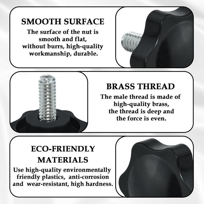 [Australia - AusPower] - 4 Pieces Star Hand Knob, 1/4"-20 x 0.63“ Threaded Post Black Plastic Hex Shaped Clamping Knob Handle 32#1/4*16mm 