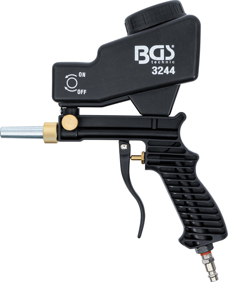 BGS 3244 Compressed Air Sandblasting Gun, 600 cm³ Container, ABS Housing | Air intake 6.3 mm (1/4 inch), air consumption 453 l/min, grain Fepa 46 to 100 (106 to 425 µm), 5 mm steel tip