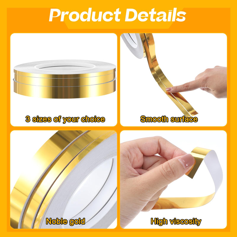 Zonon 3 Sizes Spark Gold Self Adhesive Polyester Film Tape Washi Tape for Car Furniture Graphic Arts Walls Decor, 55 yds (5/10/15mm) 5/10/15mm