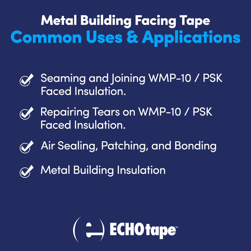 ECHOtape FS-G7735 | All Weather Lamtec WMP-10/PSK Facing Tape | Metal Building Insulation Tape | White Seam and Repair Tape | Cold Weather Acrylic Adhesive | Contractor Tape | 2.83 in x 50 yds 2.83 in x 50 yds / 72mm x 45.72m