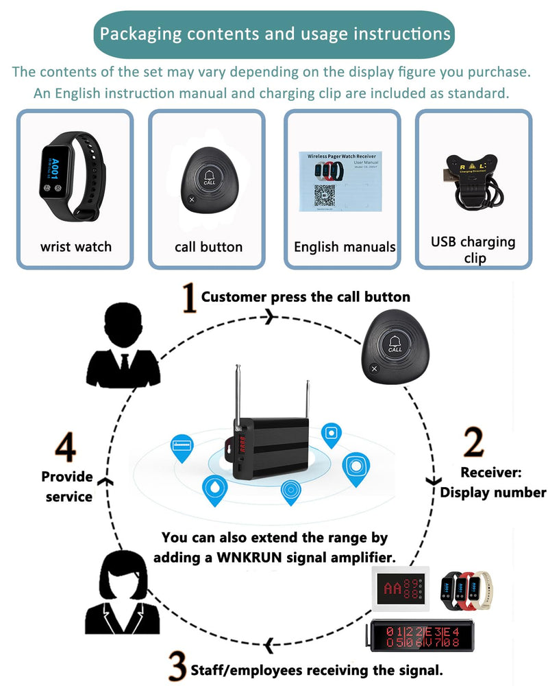 [Australia - AusPower] - Wireless Restaurant Pager System Calling System with 1 Waterproof Watch Pager and 2 Call Buttons with Cancel Key 200VT+M2-2 