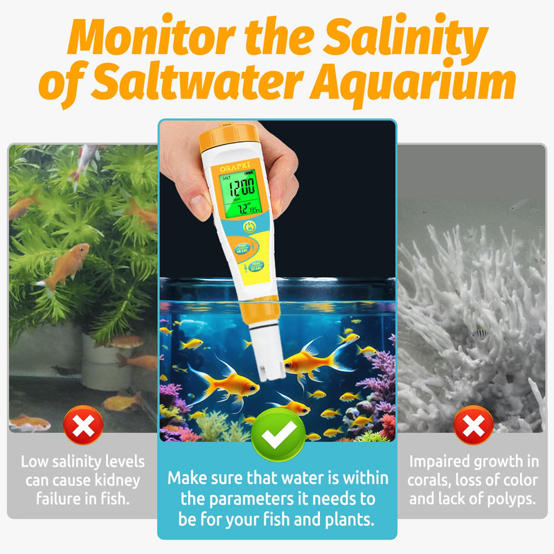 [Australia - AusPower] - pH Meter Salinity Tester for Saltwater Aquarium Simultaneous Display for Saltwater Aquarium Reef Tanks Koi Pond and Hydrogen Water Tester pH Meter for Drinking Water Accuracy Dissolved Hydrogen 