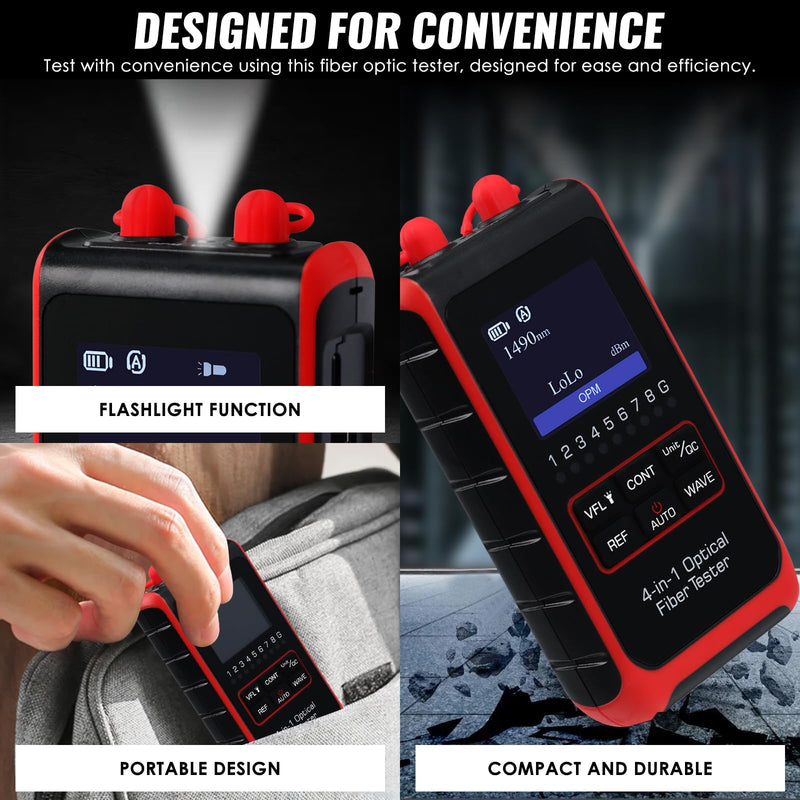 [Australia - AusPower] - 4-in-1 Fiber Optic Power Meter Portable Optical Fiber Power Tester Optical Fiber Cable Tester Visual Fault Locator VFL OPM REF FC/SC/ST Universal Interface LCD Display Fiber Tester 