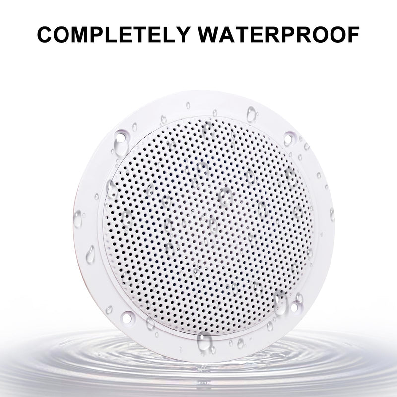 Herdio 4 Inches Waterproof Marine Ceiling Speakers with 160 Watts Power, Handling for Kitchen Bathroom Boat Car RV Camper Motorcycle Cloth Surround and Low Profile Design - 1 Pair (White) White