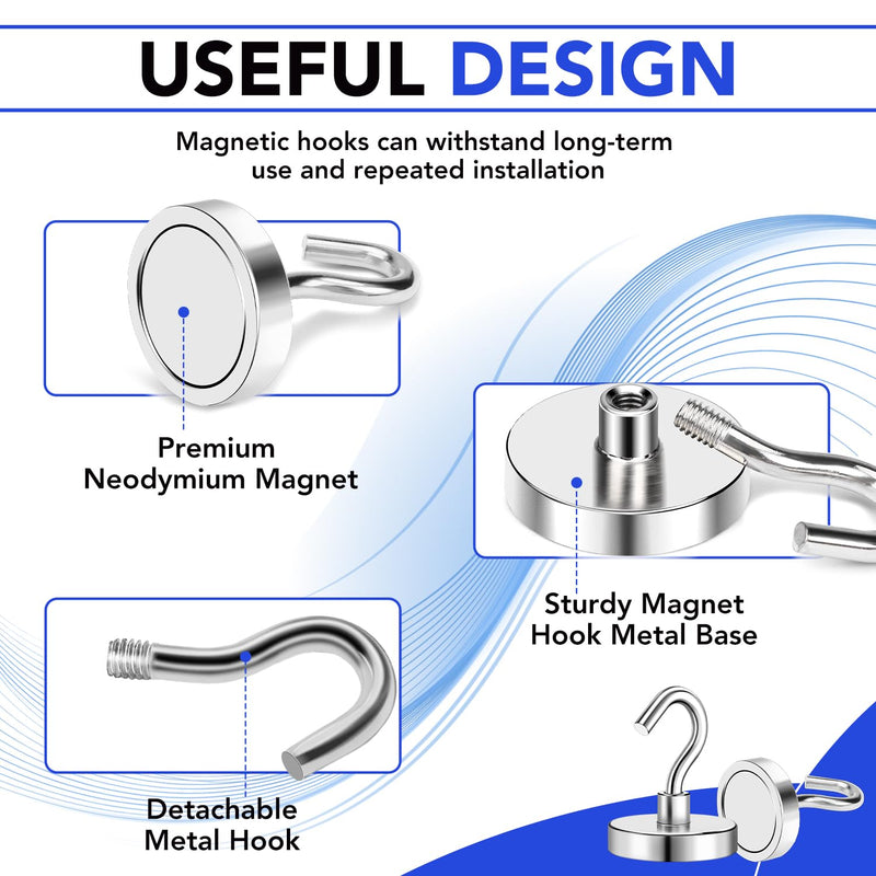 [Australia - AusPower] - Magnetic Hooks, 40Lbs Heavy Duty Magnets Hooks for Cruise Cabins, Extral Strong Magnets with Hooks for Hanging, Metal Magnetic Grill Hooks Magnetic Hanger for Fridge, Toolbox, Storage - 6Pack 6 Pack 