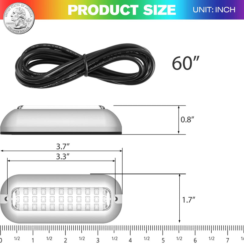 HUSUKU SOOP3 Mini 50W 27LED Waterproof Stainless Steel Transom Led Light, High-Intensity Marine Led Underwater Lights (2 pcs) 3.7" 27LED Green (2PCS)