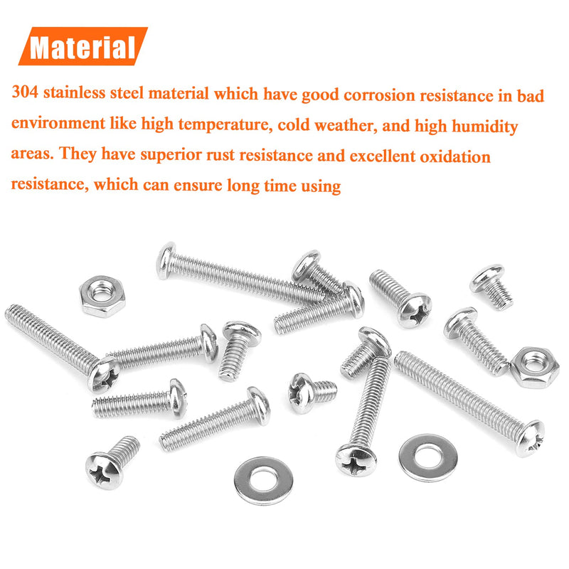 [Australia - AusPower] - 200 Pieces #8-32 Phillips Pan Head Machine Screws Nuts Washers Assortment Kit, Coarse Thread, Fully Machine Threaded, 304 Stainless Steel 