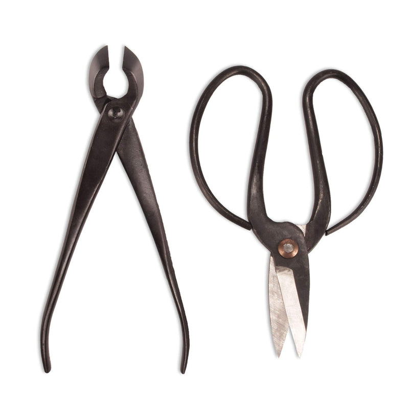 BambooMN Bonsai Basics Set - 8" Concave Cutter, 7" Heavy Duty Shear - 1 Set Concave Cutter & Heavy Duty Shear Set