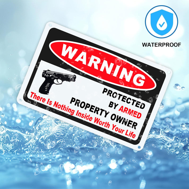 2Pcs 10 x 7 Inch Gun Sign The Owner of This Property is Armed Signs Warning Sign Reflective Signs Rust Free Aluminum