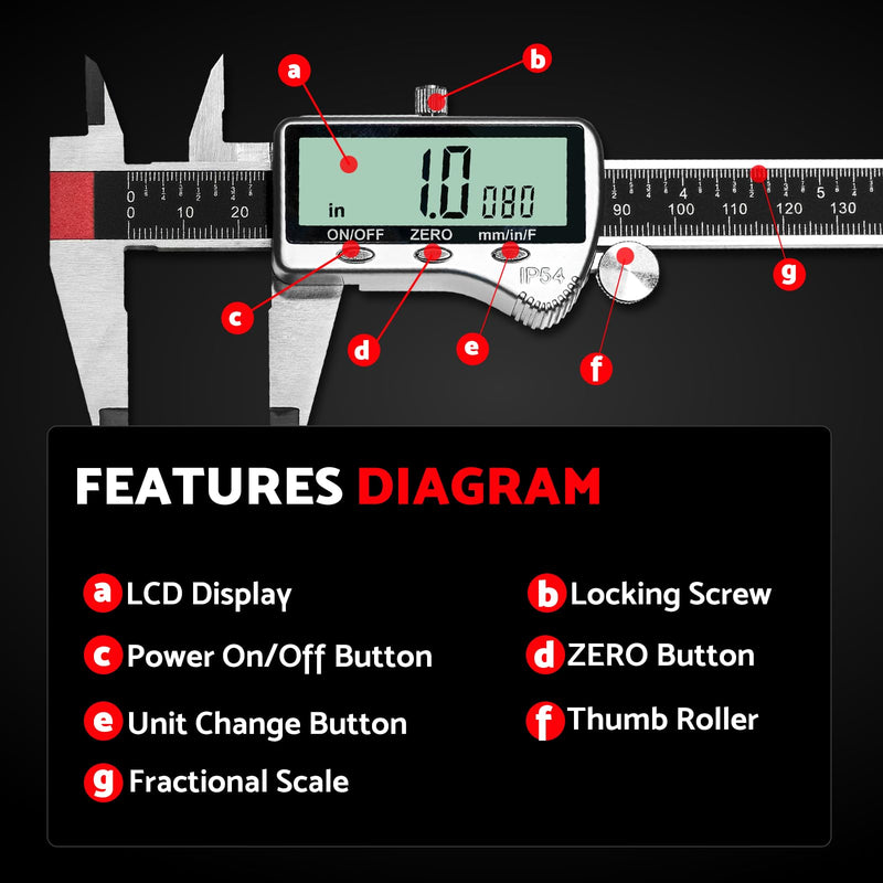 S&F STEAD & FAST Digital Caliper Measuring Tool 6 inch with Extra Large LCD Screen, Stainless Steel Micrometer Caliper Digital IP54, Measures Inch Mm Fraction for Workshop, 3D Printing DCXD6-SS-54