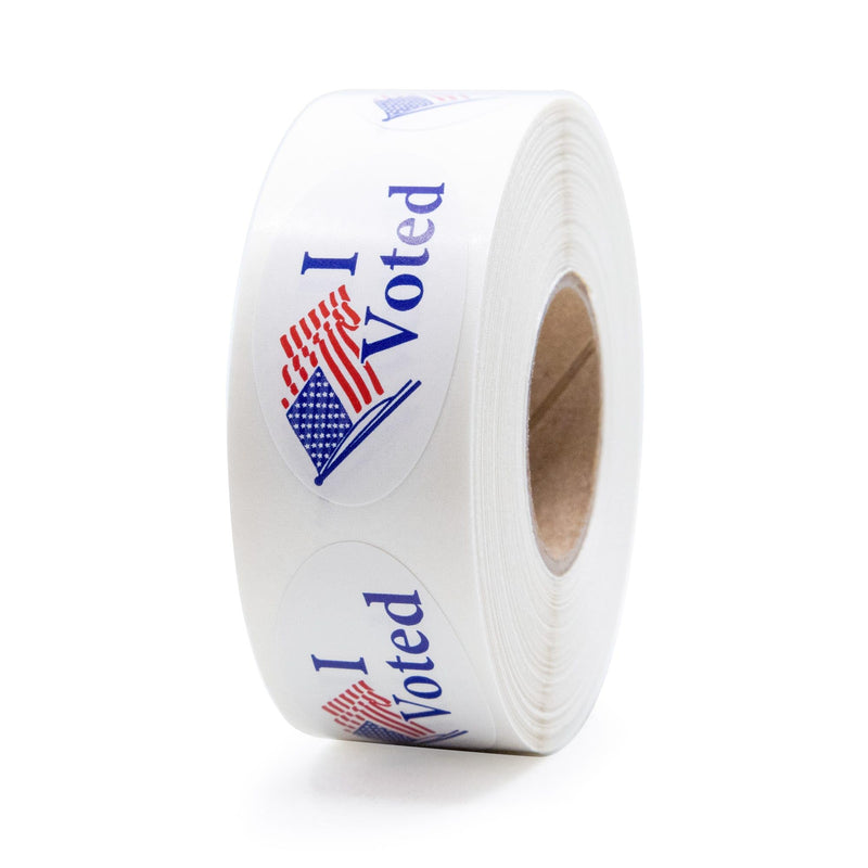 I Voted American Flag Oval Stickers - 500 Stickers/Roll, 1.375”, Garment Safe Adhesive | Hand Out to Voters | LabelValue Brand