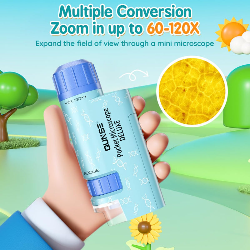 [Australia - AusPower] - Kids Pocket Mini Portable Handheld Microscope 60x-120x,with 5 Slides Specimens,Microscope for Kids Gift Packaging, Presents,Christmas, Birthday (Blue) Blue 