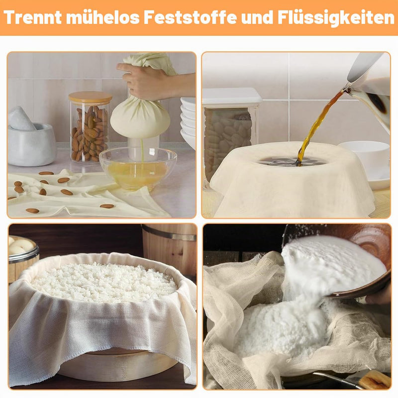Cheesecloth Reusable Straining Cloth 50 x 50 cm / 60 x 60 cm Pack of 10 | Straining cloth, filter cloth, reusable, washable, cheesecloth for sifting juice, vegetable juice, nut milk, yoghurt tofu