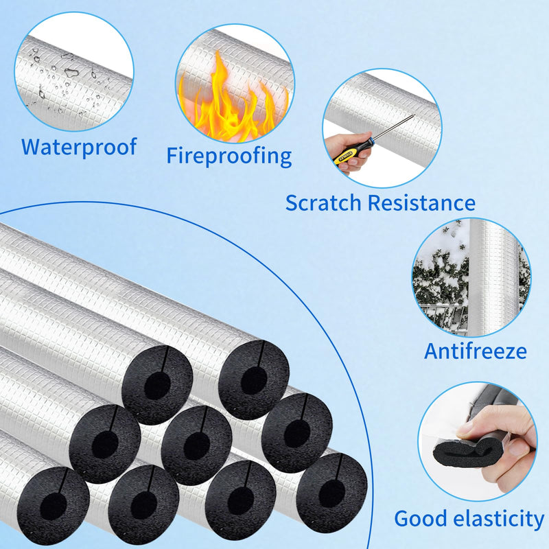 1 '' ID Pipe Insulation Foam Tube Self Adhesive Heat Tape for Water Pipes 20PC Insulation Foam Wrap Aluminum Foil Pipe Covers for Spigot, Winter Outside Pipes, Sprinkler (Black ) Black - 16'' L 1 '' ID - 20PC