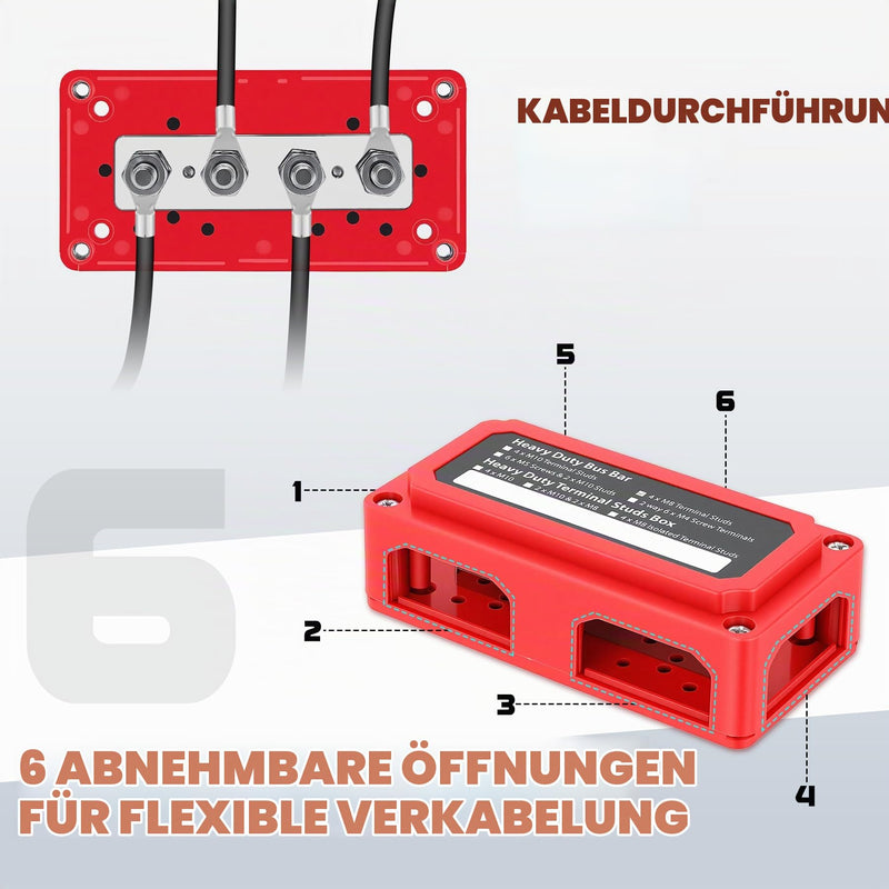 300A Busbar 48 V, 4 x M8 Busbars Distributor Terminal Strips, Heavy Duty Busbar Battery Busbars, Ideal for Trucks, Cars, Motorhomes, Solars, Boats, Marine, Red 1