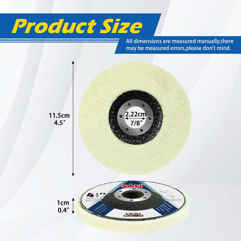 [Australia - AusPower] - SALI 10 Pcs 4-1/2 Inch Wool Felt Polishing Wheel Disc Wool Polishing Wheel Disc for 4.5" Angle Grinder Felt Grinder Polishing Wheel for Metal, Marble Stone, Furniture, Car Net Cover Fiberglass 