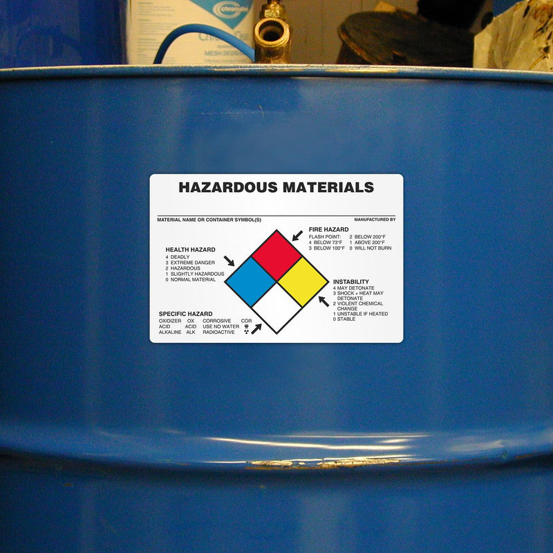 SmartSign (100/Pack) Hazardous Material NFPA Labels, 4 x 6 inch, Write-On 4 mil Thick White Polyvinyl Chloride (PVC), Laminated Stickers with Permanent Acrylic Adhesive, Tear-Resistant, Made in USA