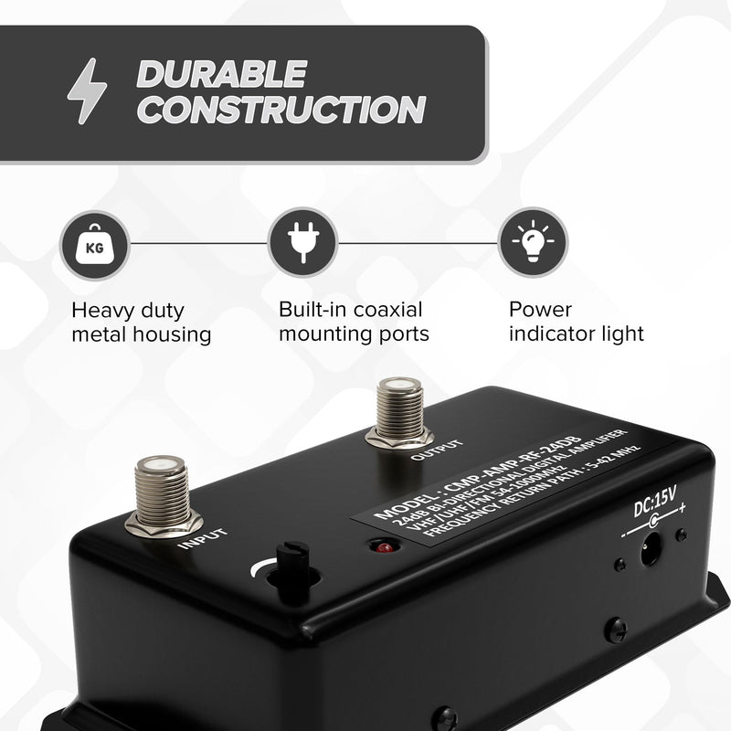 [Australia - AusPower] - THE CIMPLE CO 24db Distribution Amplifier | Digital TV Antenna Booster Signal Amplifier, Adjustable Boost/Gain, NTSC, ATSC, FM, UHF, VHF - 1000 MHz - Includes RG6 Coaxial Cable 