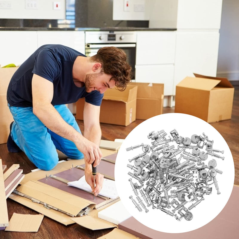 [Australia - AusPower] - Kits 50 Sets 28mm Alloy Furniture Connecting Kit Cam Lock Fittings 2- in- 1 Pre- Inserted Nuts And Bolt Assortment for Cribs And Bunk Bed Jst Connector 