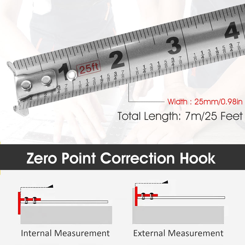 2 Pcs 7.5M/25FT Stainless Steel Tape Measure Double-Sided Scale, Stainless Steel Anti-Corrosion Retractable Metric Ruler, Anti-Fall Wear-Resistant Hollow Design Titanium Tape Measure