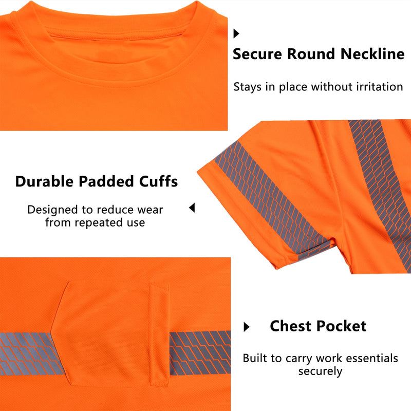 Hi Vis Shirts for Men Reflective Safety Short Sleeve ANSI Class 2 High Visibility Shirts for Construction Work 3X-Large Orange-3pcs