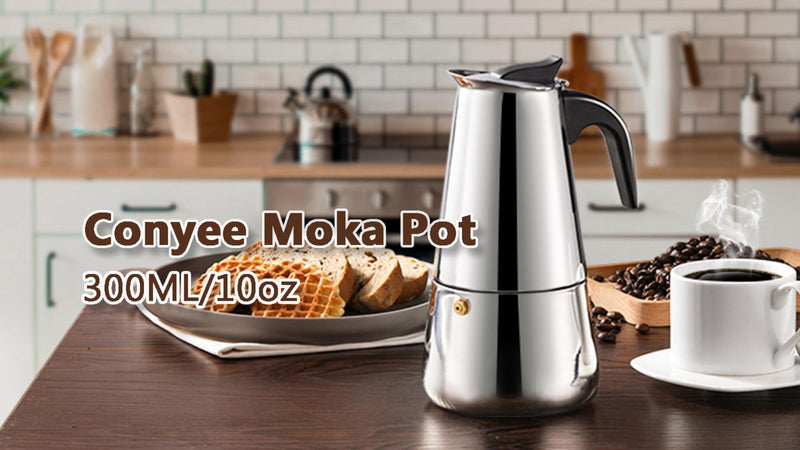 Coffee Pot, Stainless Steel Moka Pot Italian Coffee Maker 9 cup/15 OZ Stovetop Espresso Maker for Gas or Electric Ceramic Stovetop Camping Manual Cuban Coffee Percolator for Cappuccino or Latte Sliver（9cup/15oz）