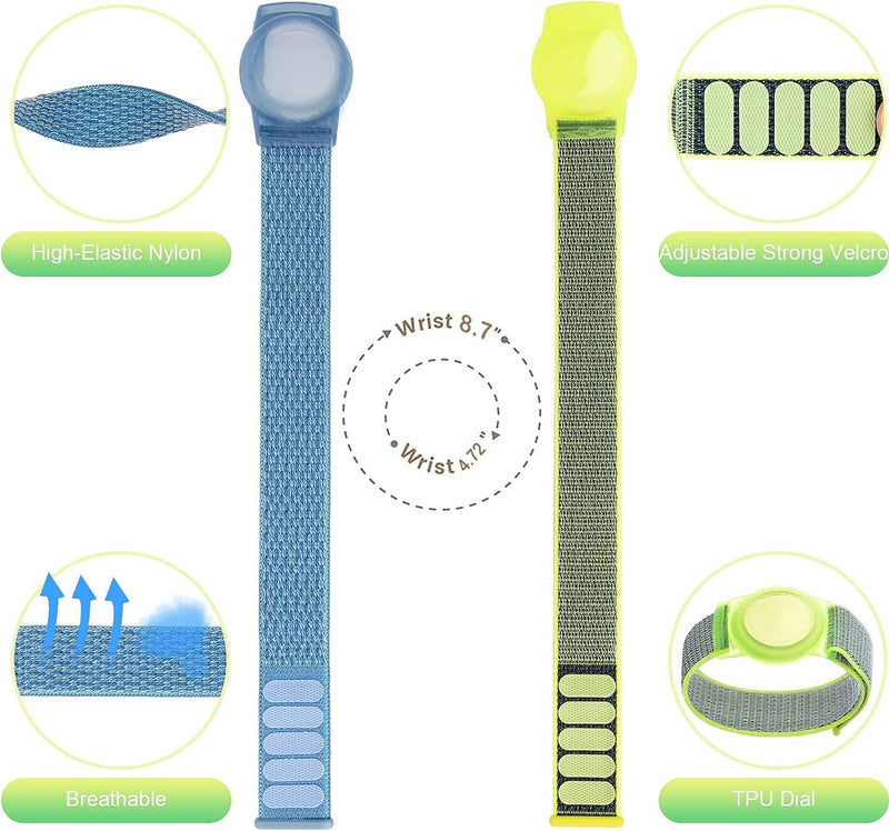 [Australia - AusPower] - Kids Wristband Compatible with Apple AirTag, Protective Case for Air Tag GPS Tracker Holder with Nylon Bracelet, Adjustable Anti Lost Watch Band for Toddler Child Elder(Blue&Green) Blue & Green 