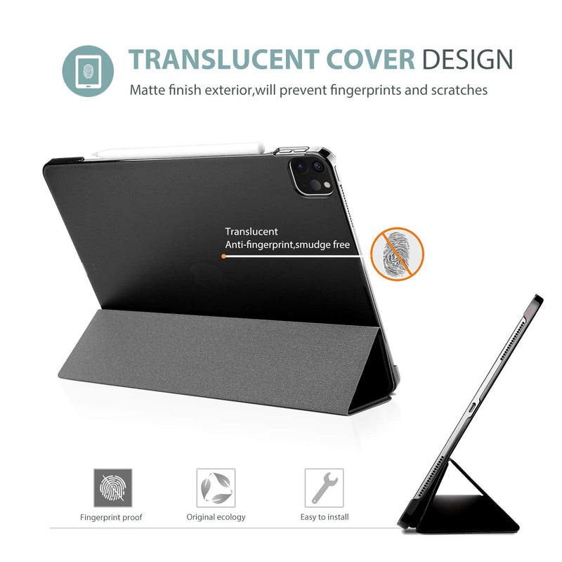 [Australia - AusPower] - Smart Case for iPad Pro 12.9 2022/2021/2020/2018, Slim Stand Hard Back Shell Smart Cover for iPad Pro 12.9 6th Generation 2022 / 5th Gen 2021 / 4th Gen 2020 / 3rd Gen 2018 -Black Black 