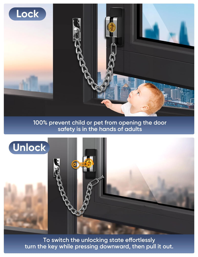 Door Chain Lock Heavy Duty, Security Heavy Duty Chain Door Latch for Front Door Inside Door with Key, Door Lock for Child, Puertas, Hotel, Bedroom,Window (Sliver,2 Pack) 2 Pack Silver