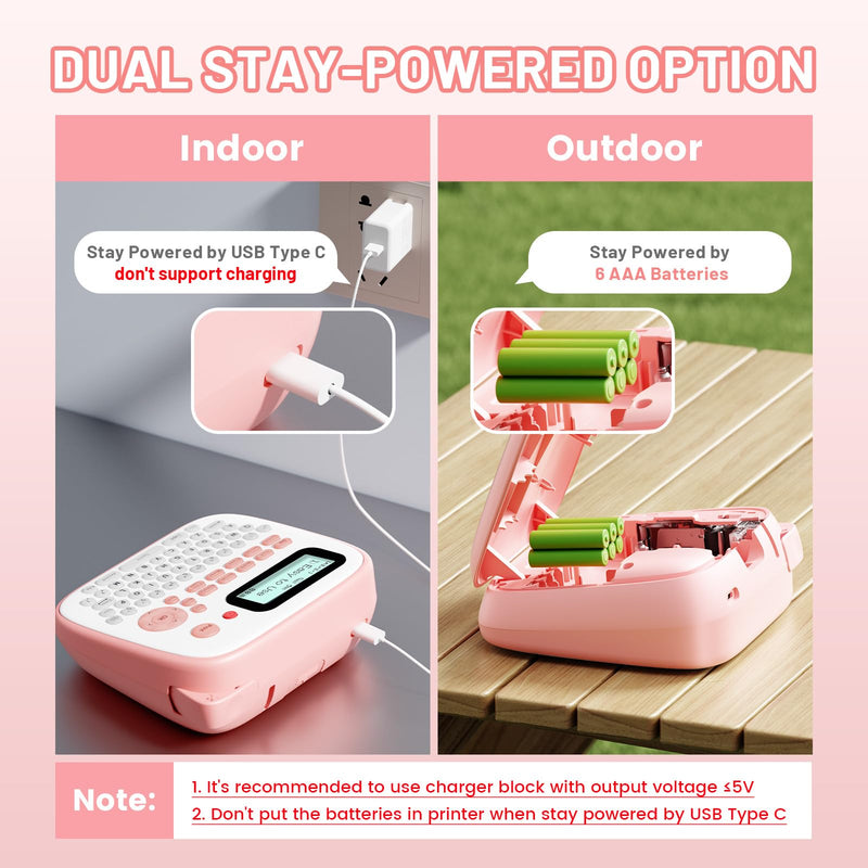 Pink Label Maker Machine with-Tape Waterproof, Portable Kids Label Maker, Keyboard Labeler Handheld, D210S Easy Labeler Machine with Multiple Fonts Frame Barcode for Home Office School Supplies Pink Label Maker label maker with 1 tape
