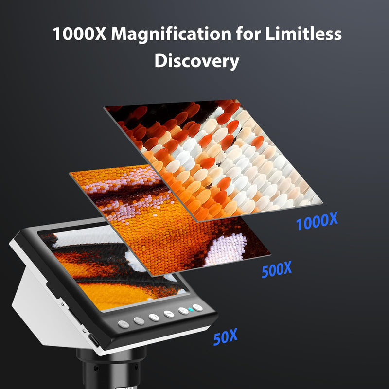 [Australia - AusPower] - 4.3'' IPS Coin Microscope, 1000X Magnification Digital Microscope for Adults?Coin Collection Supplies with 8 Adjustable LEDs?Windows Compatible?32GB TF Card 