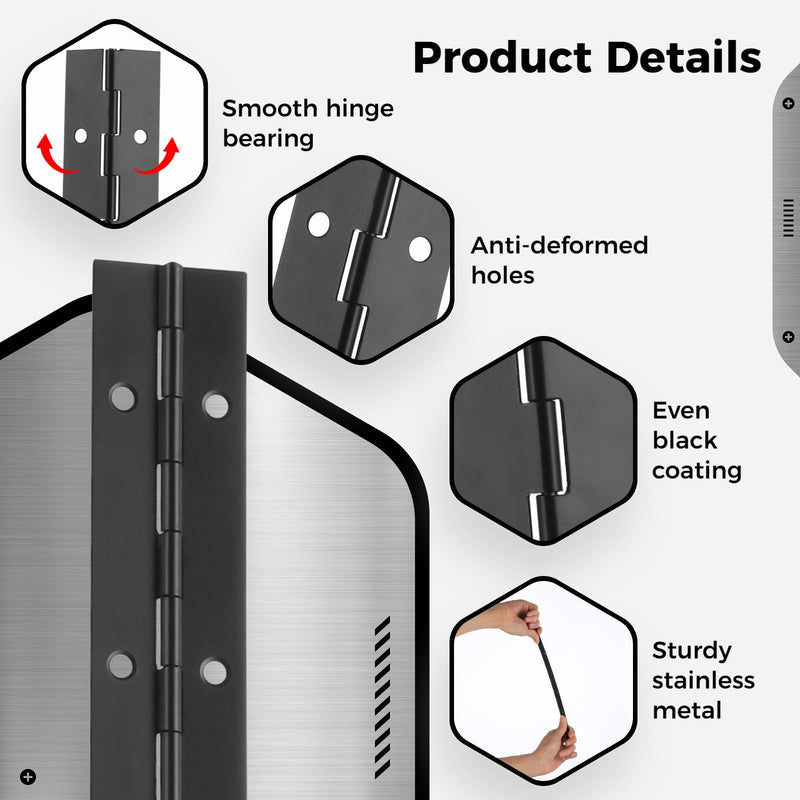 Anjetan 4 PCS Continuous Piano Hinges, 12 Inches Heavy Duty Stainless Steel Hinges with Screw, Piano Boat Hinges, Folding Cabinet Door Butt Hinge