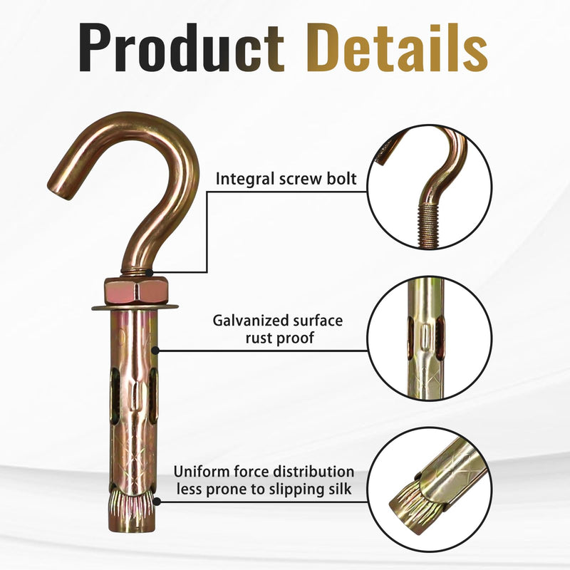 [Australia - AusPower] - M6 Concrete Hooks Brick Wall Hooks for Hanging, 3/8”x 1-1/2” Expansion Eye Bolt Screw Anchor, Heavy Duty Open Cup Hook for Cement Ceiling Hanging Pictures Light Plants (4 pcs) M6 