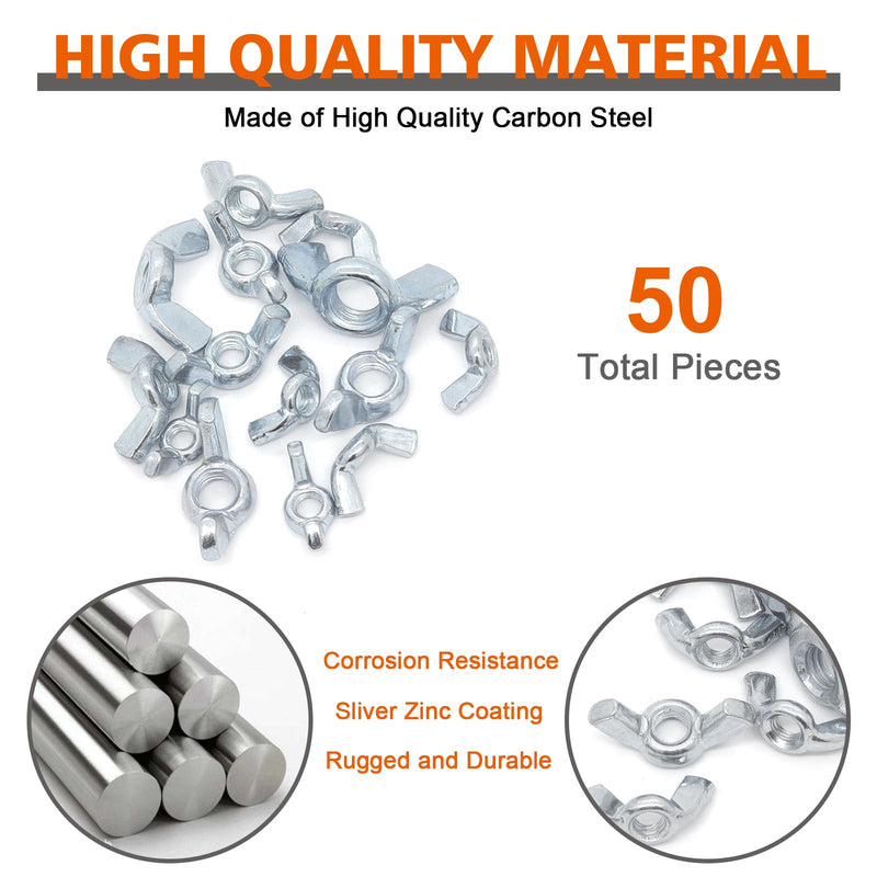 [Australia - AusPower] - 50PCS Butterfly Wing Nuts Assortment Kit, M5 M6 M8 M10 Metric Sizes Steel Wing Nuts Fasteners 