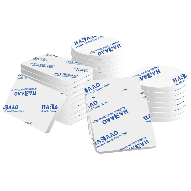 HASAAO Double Sided Mounting Tape 60 Pcs White Versatile Double Sided Adhesive Foam Tape Solution for Walls, Crafts, and More 60 Pcs (20 Squares, 20 Round, 20 Rectangle)