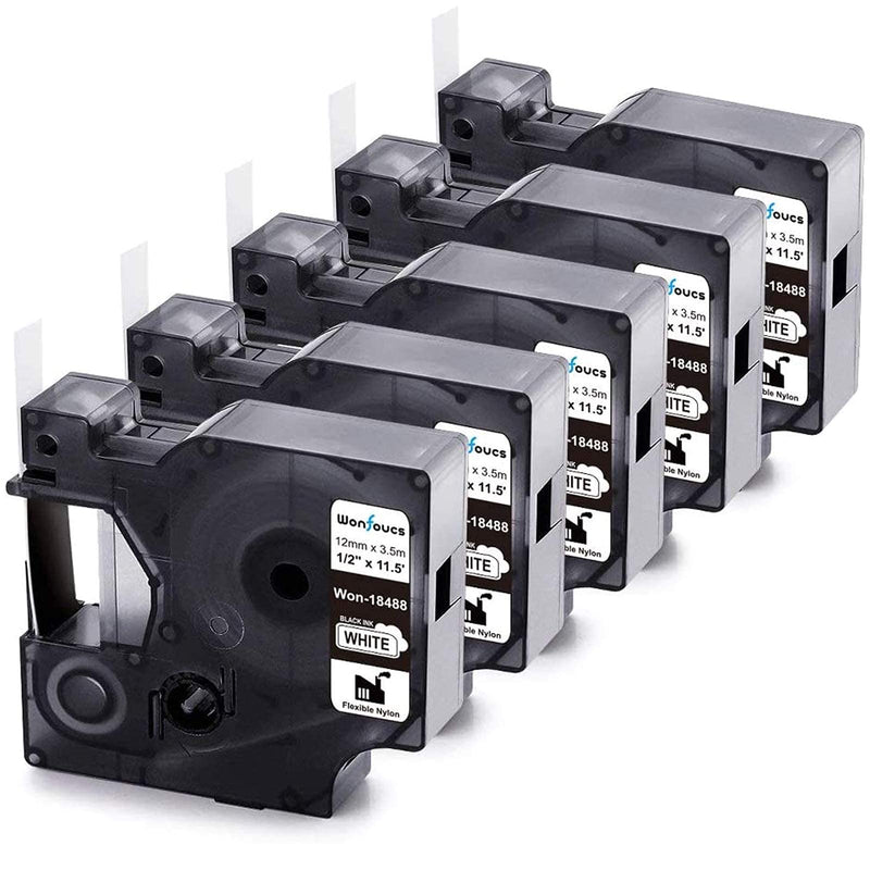 5 Pack Heat Shrink Label + 5 Pack Flexible Nylon Tape Compatible with Dymo Rhino 1/2'' Label Tape