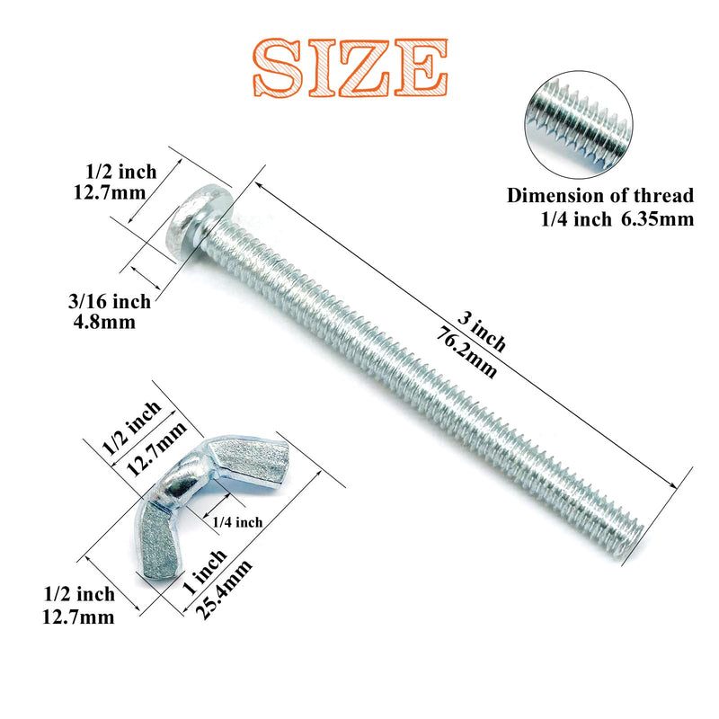 [Australia - AusPower] - 20Pack 1/4"-20 x3 Screw Bolts and Wing Nut Kit 10pcs Machine Screws with Round Head Phillips 10pcs Butterfly Hand Twist Tighten Nut Zinc Plated Hardware Fitting Fastenings Assortment Kit 30 Pack 1/4"-20 x3" 