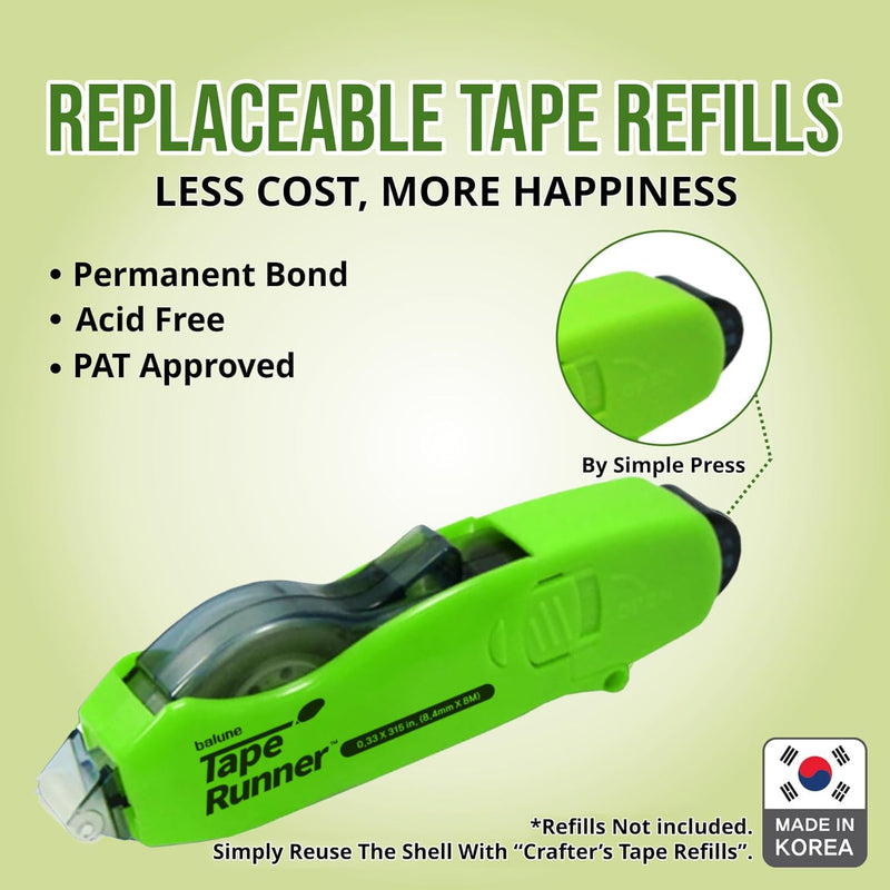 TAPE RUNNER - Double Sided Adhesive with Dispenser Roller Included - Acid Free, Sticky, Transparent - Ideal for Scrapbooking, Crafts & More - Retractable (315 inches per Cartridge), 5 Cartridges Retractable (315 inches per cartridge)