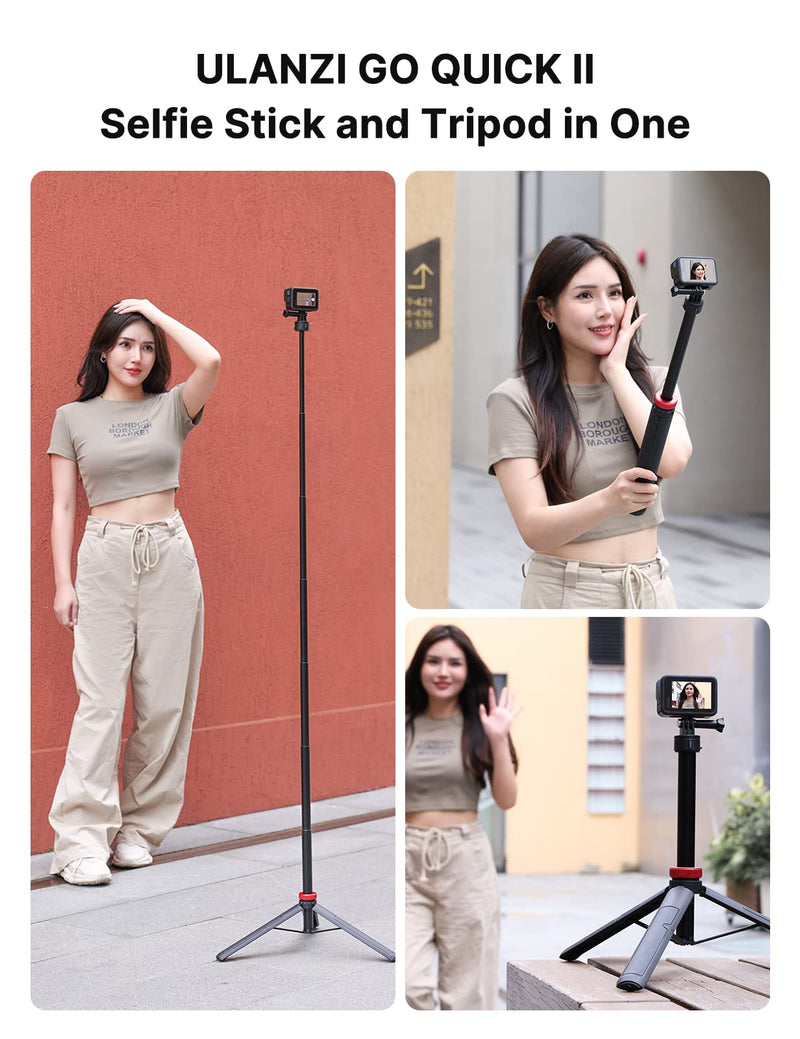 [Australia - AusPower] - 57in Selfie Stick Tripod - ULANZI Go Quick II Extendable Tripod Stand Magnetic Suction Quick Release Vlog Accessories Handle for GoPro Hero 11 10 9 8 7 6 5/Max/DJI OSMO Action Cam Selfie Tripod 