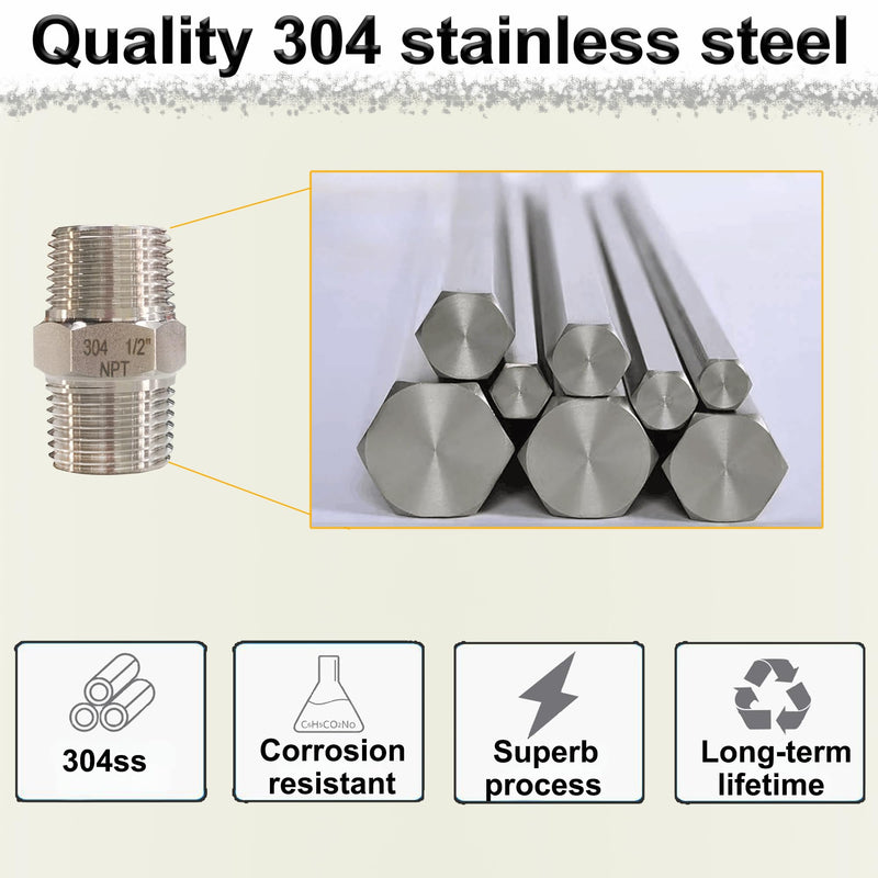 [Australia - AusPower] - 1" Male Hex Nipple Pipe Fittings, 304 Stainless Steel 1 inch NPT Threaded Pipe Adapter Fittings Equal Nipples Connectors, Male Straight Connector Pipe Fitting (1“, 2pcs) 1“, 2pcs 