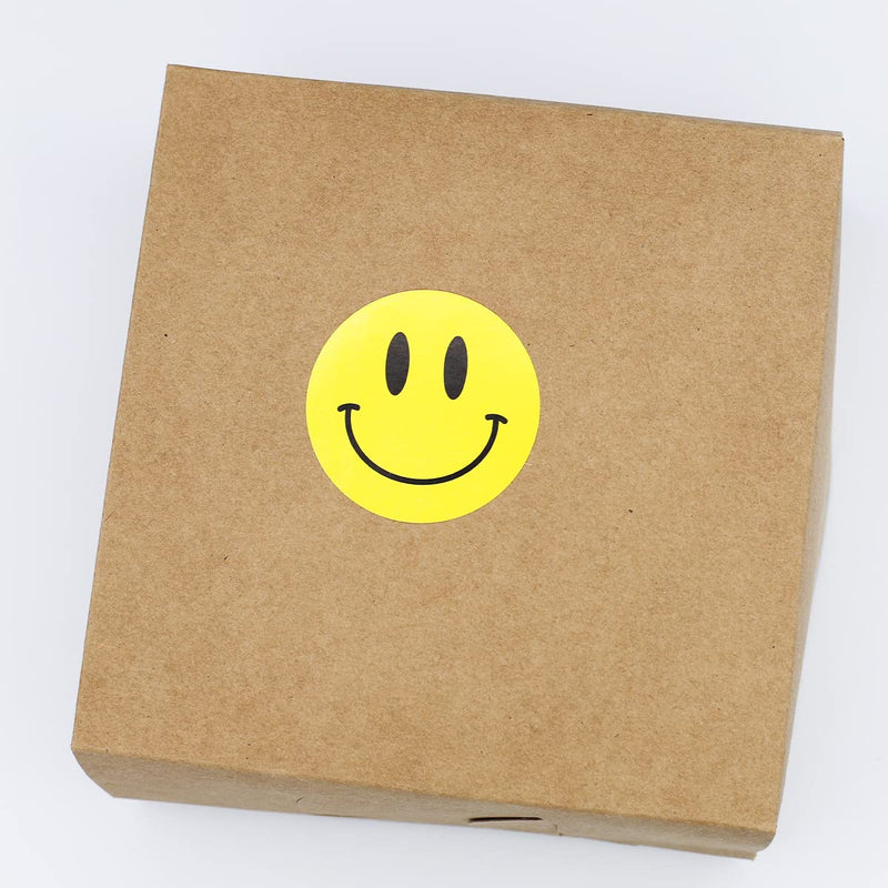 Happy Face Stickers – Yellow 2 Inch Round Labels, 500 Total Adhesive Stickers on a Roll for Teachers, Rewards, Crafts, Scrapbooking, and Motivation – Made in the USA
