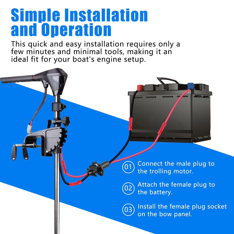 12V 8 Gauge 2 Wire Trolling Motor Plug and Receptacle Set, Waterproof Quick Connect Trolling Motor Connector with Panel Mount Socket for Marine Boats, Kayaks and Fishing Boats